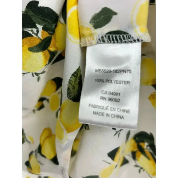 Dalia Womens M White Yellow Hi Low Lemons Popover Top Blouse Roll Tab Sleeve - Picture 7 of 7